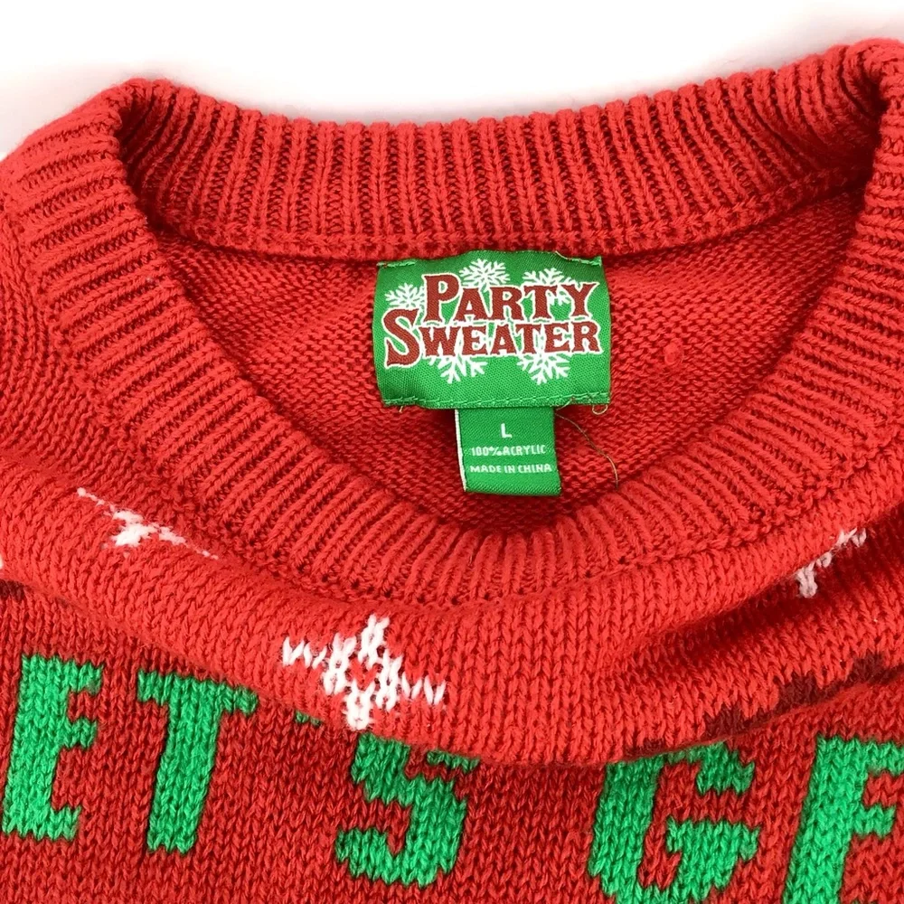 Party Sweater Red Crew Neck Lets get Blitzen Christmas L/S Sweater Size Large